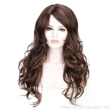 Body Wave Wig High Temperature Mixed Brown Long Synthetic Hair Wig For Black Women Cosplay Wigs